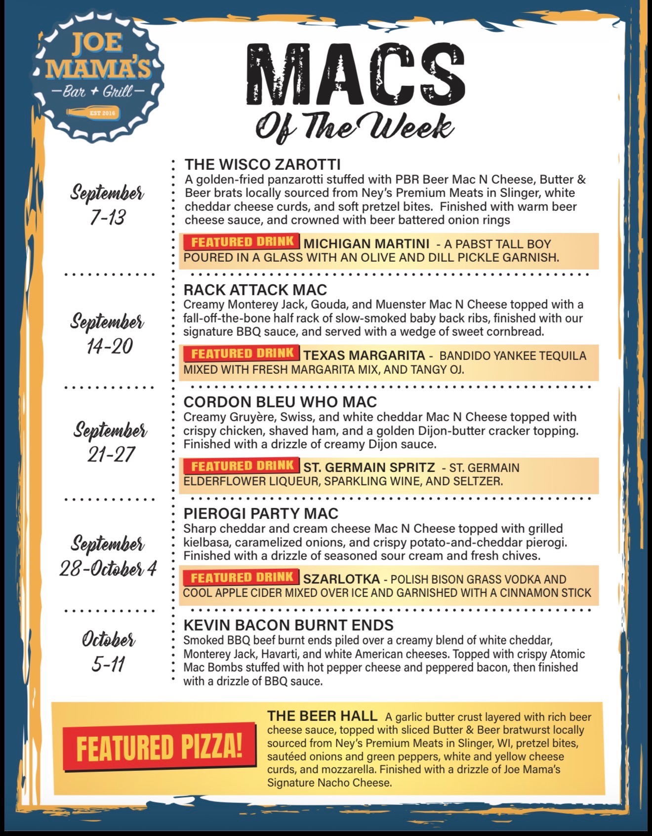 Joe Mama's September Mac Specials