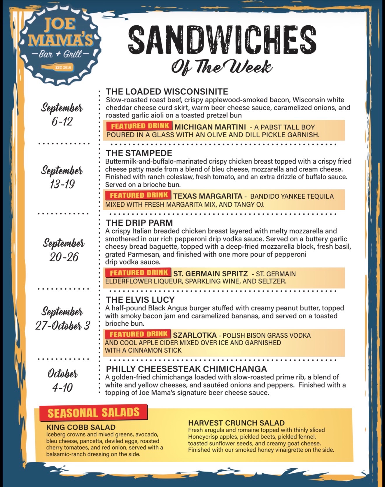 Joe Mama's September Sandwich Specials